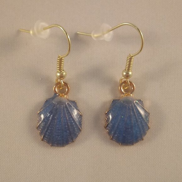 Kristy's Jewels Jewelry - Gold Blue Sea Shell Earrings Hypoallergenic Hooks